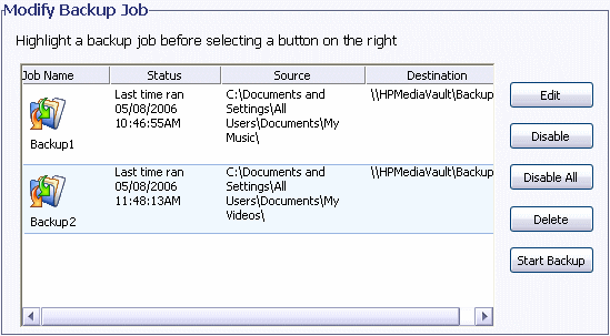 Modify backup job